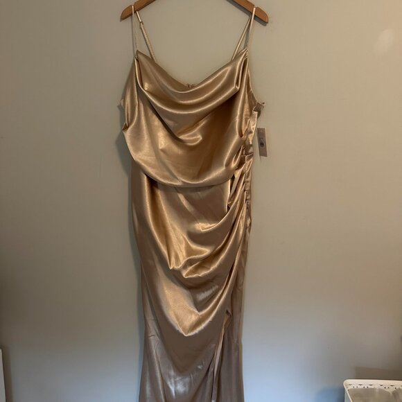 Birdy Grey Lydia Maxi Dress Shiny Gold Cowl Neck Mermaid Skirt Gown - NWT - 2X - Picture 6 of 9